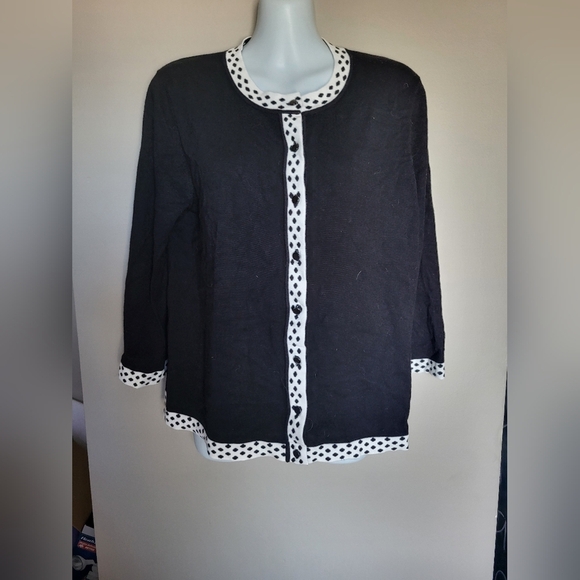NEW Cable & Gauge Black Cardigan with White Polka Dot Trim, Size Large - Picture 1 of 6
